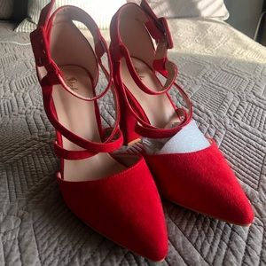 Red Suede shein pointed heels